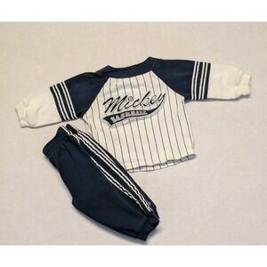 VTG Disney Baby Outfit 6-9 Month 2 Pc Mickey Mouse Baseball Outfit Embroidered